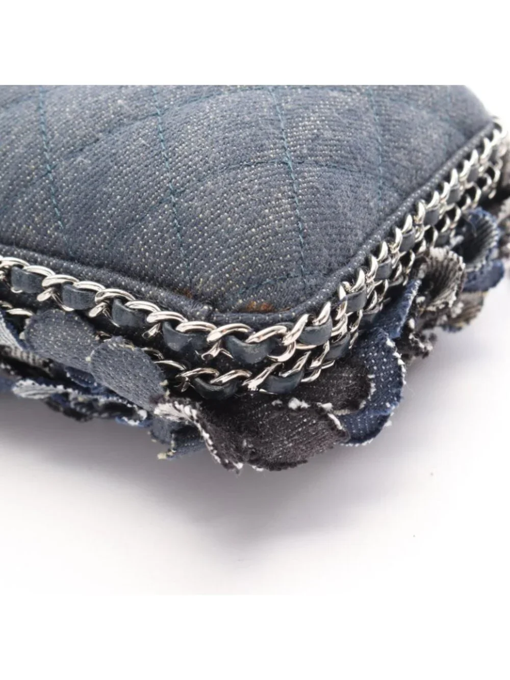 Chanel Shoulder Bag Camellia Denim Blue Chain